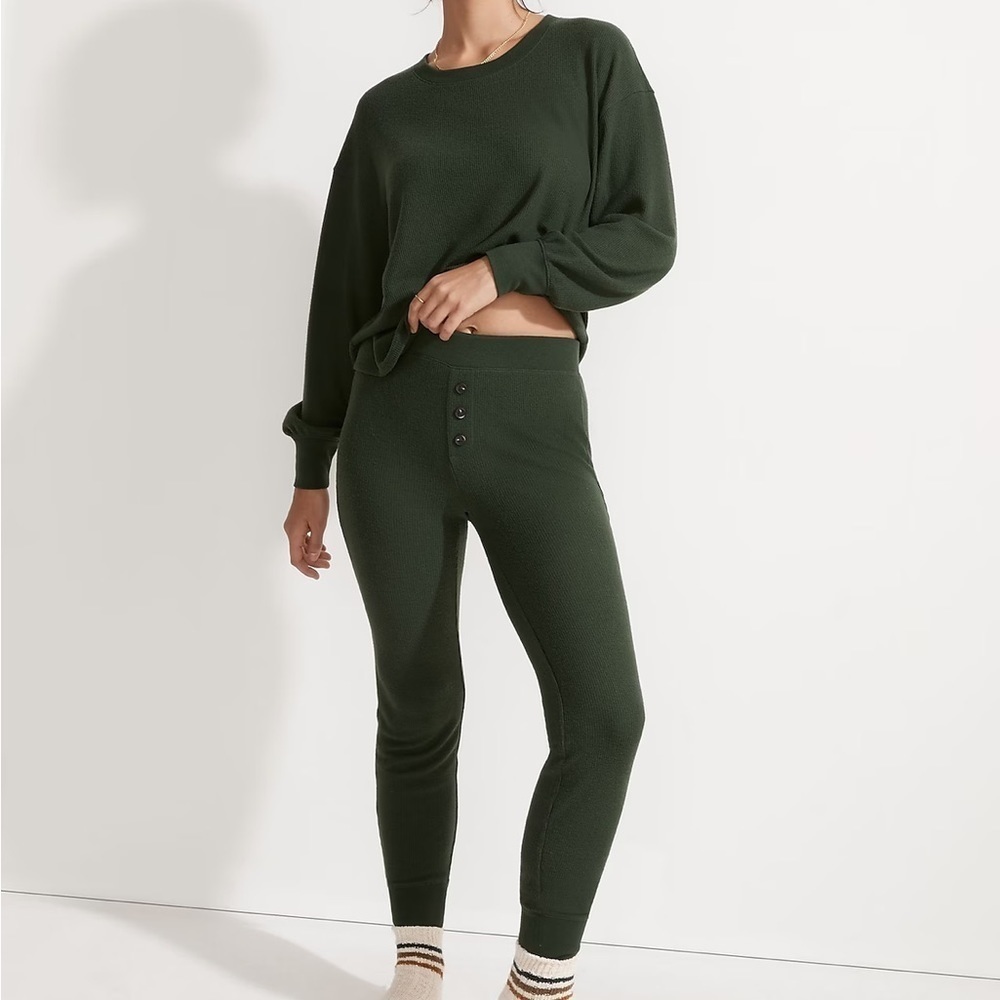 Madewell waffle knit brushed pajama set green